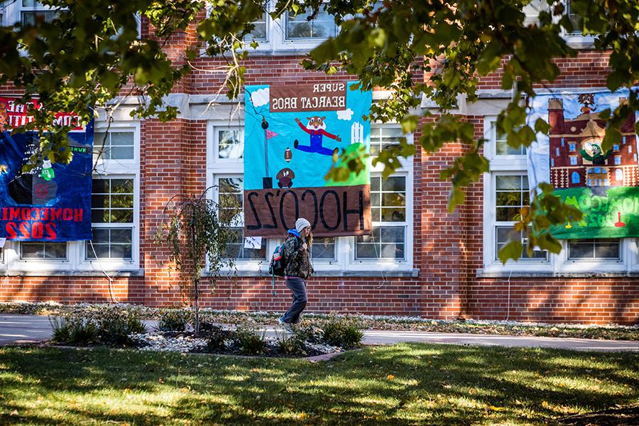 Banners created by student organizations hang from the J.W. Jones Student Union during Homecoming week. (Northwest Missouri State University photo) 